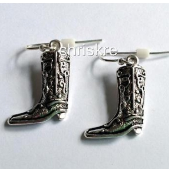 Silver Country Western Cowboy Boot Earrings - Picture 3 of 5
